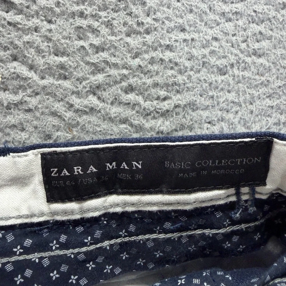 Zara Pant Mens 36x32 Blue Cotton Chino Straight Preppy Business Career Stretch